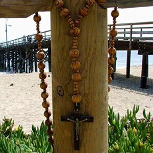 Super Jumbo Holy Mix Beads sanctified Rosary Natural Wood Chain Jesus Cross 42"